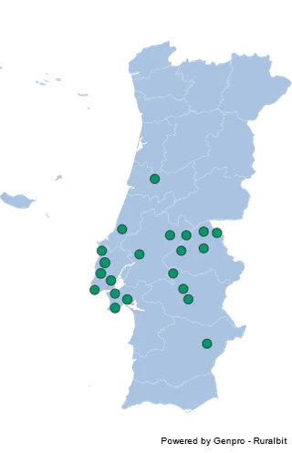 Mapa de Portugal com a localização das explorações